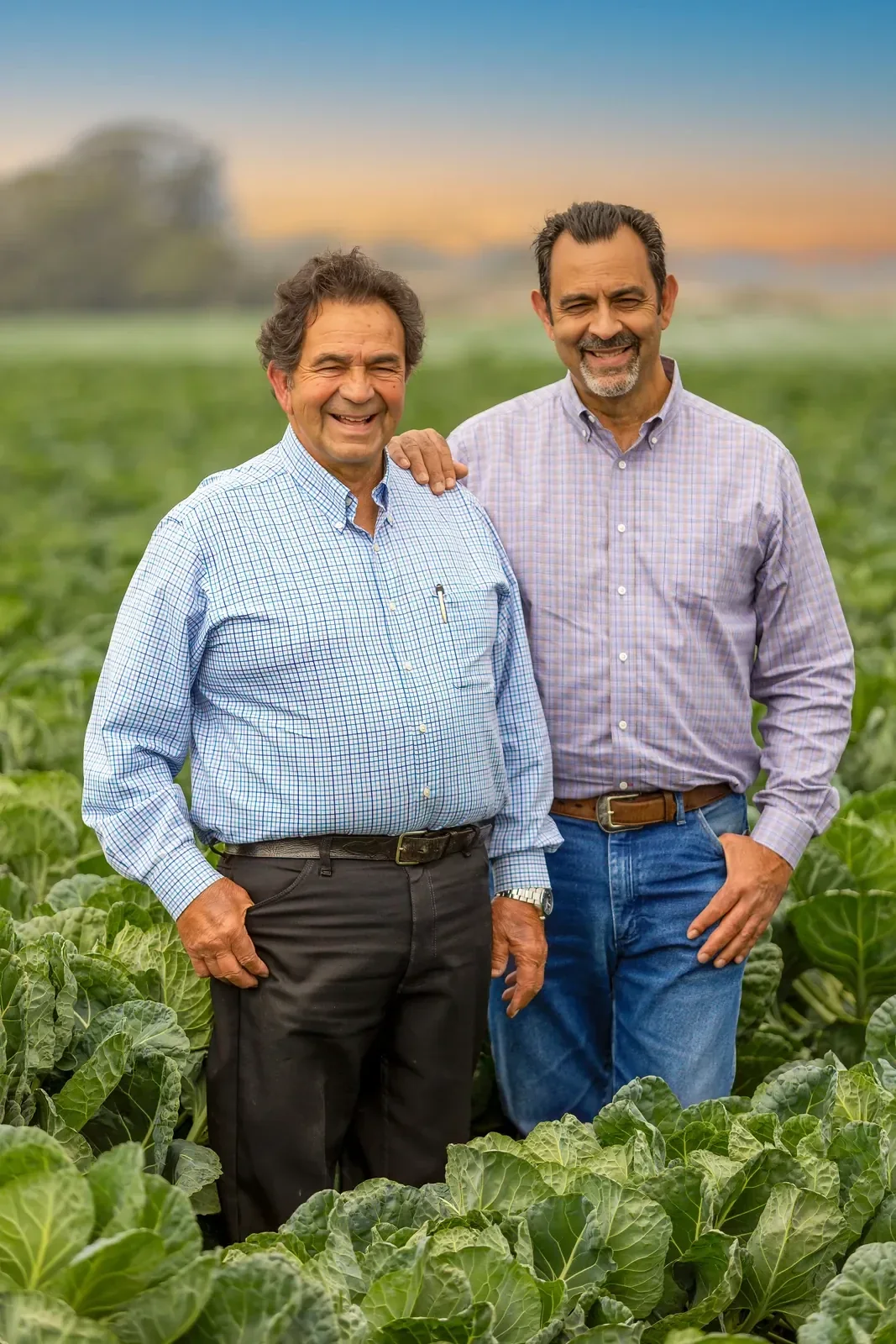 Two members of the Muzzi family standing in a field