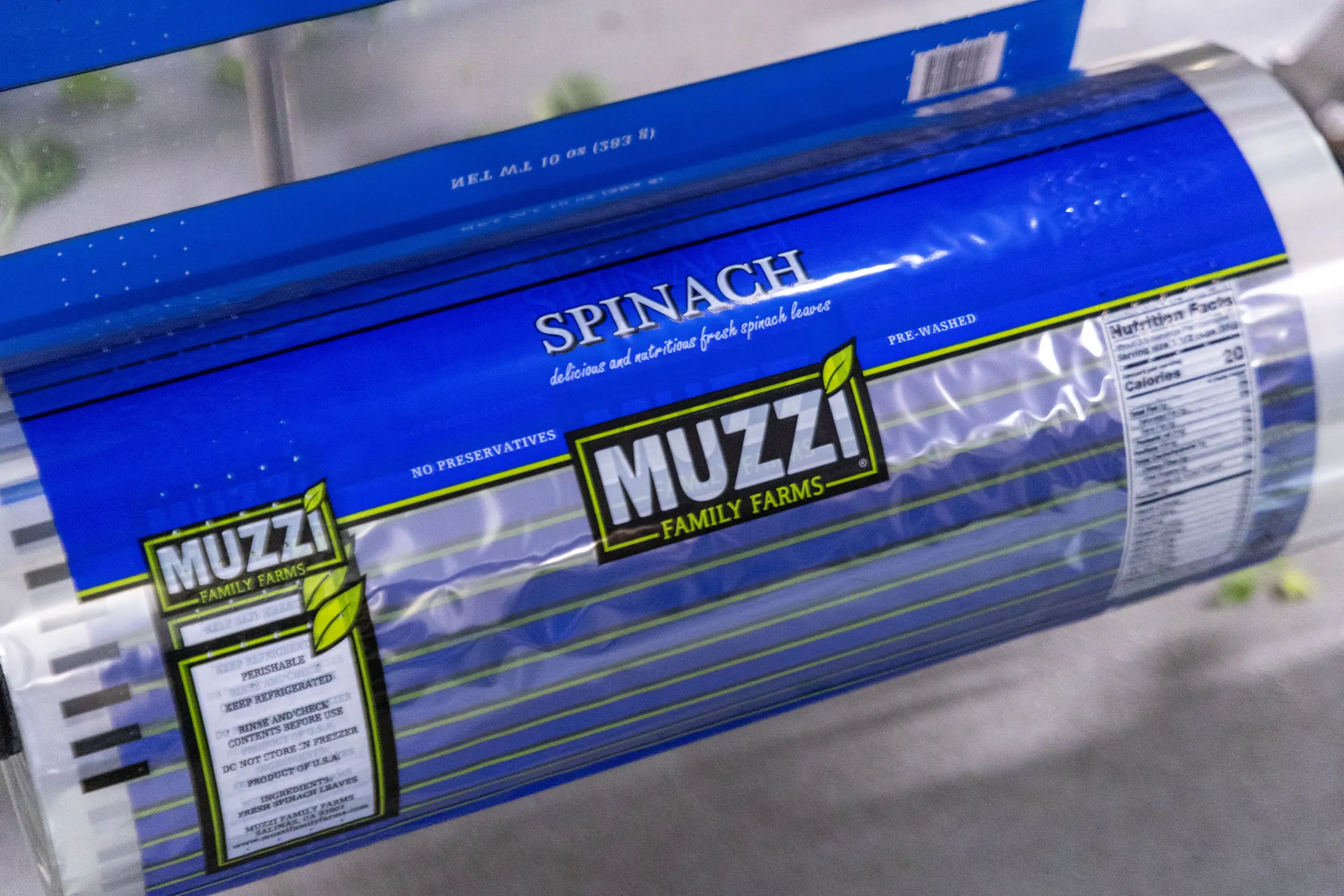 Muzzi branded spinach packaging